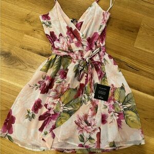 Lulu's Girls Pink and Green Floral Dress
